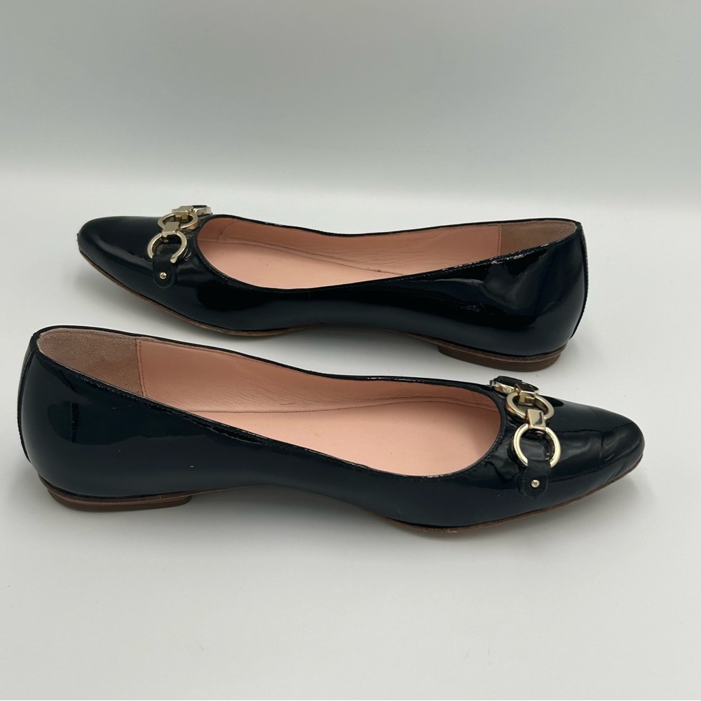 Kate Spade Black Patent Leather Ballet Shoes Sz 6.5 Gold Women’s - Picture 9 of 10